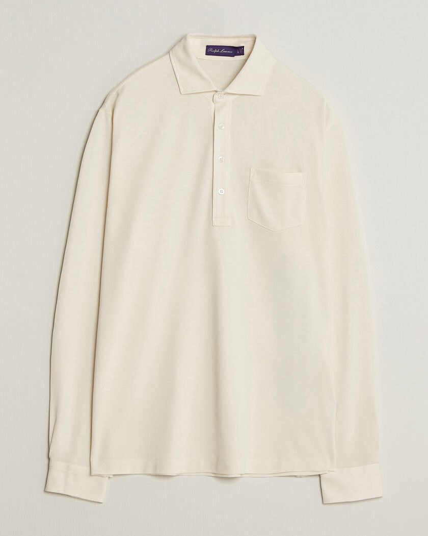 Ralph Lauren Purple Label Long Sleeve Washed Polo Classic Cream – White