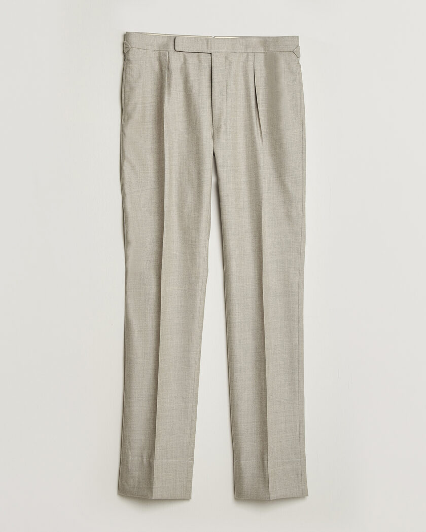 Ralph Lauren Purple Label Gregory Pleated Flannel Trousers Pearl Grey – Grey
