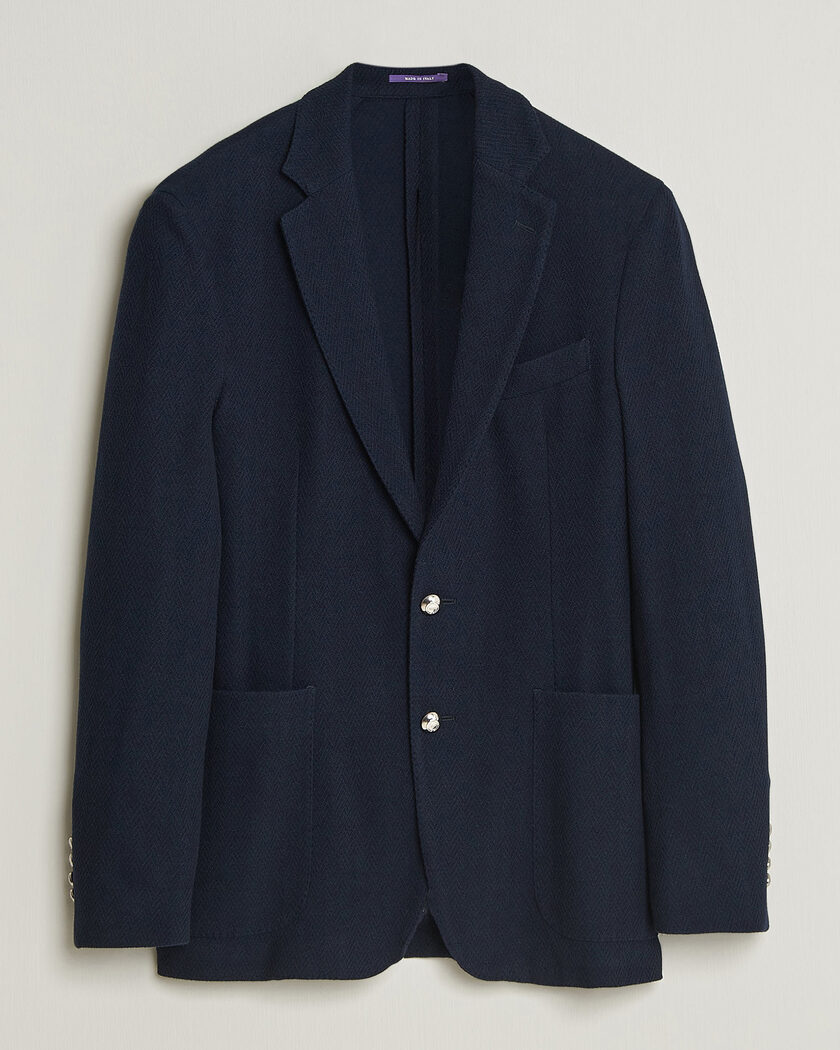 Ralph Lauren Purple Label Cashmere/Silk Herringbone Blazer Navy – Blue