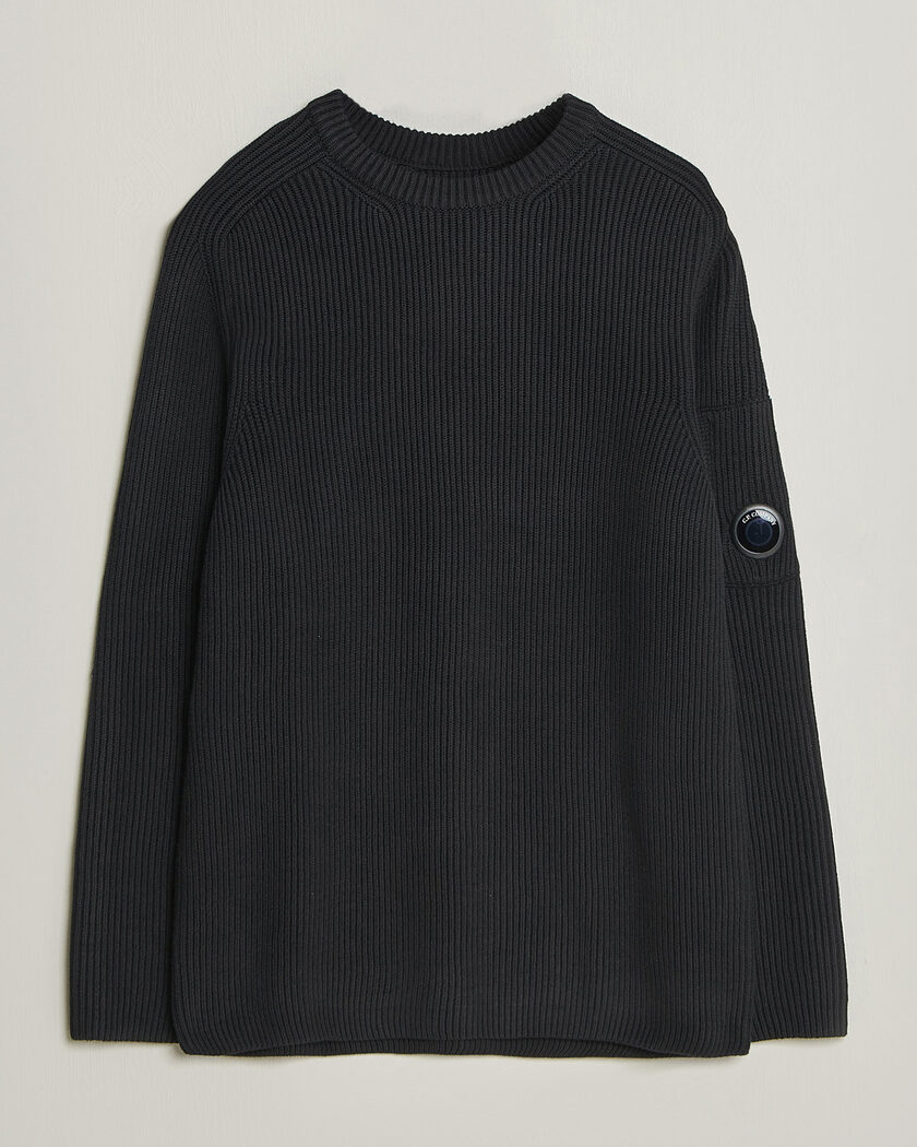 C.P. Company Full Rib Knitted Cotton Crew Neck Black – Black