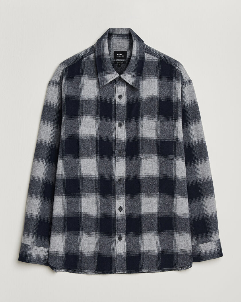  A.P.C. Malaury Checked Overshirt Light Grey – Blue