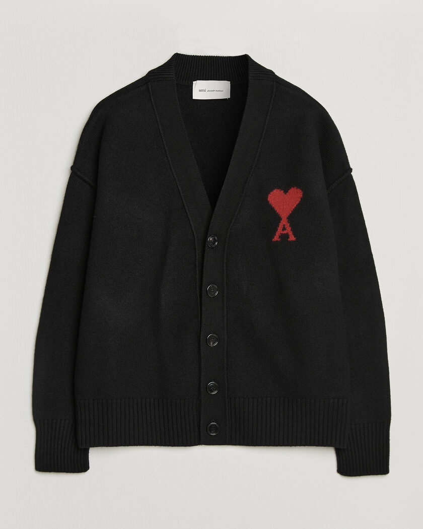 AMI Big Heart Logo Wool Knitted Cardigan Black – Black