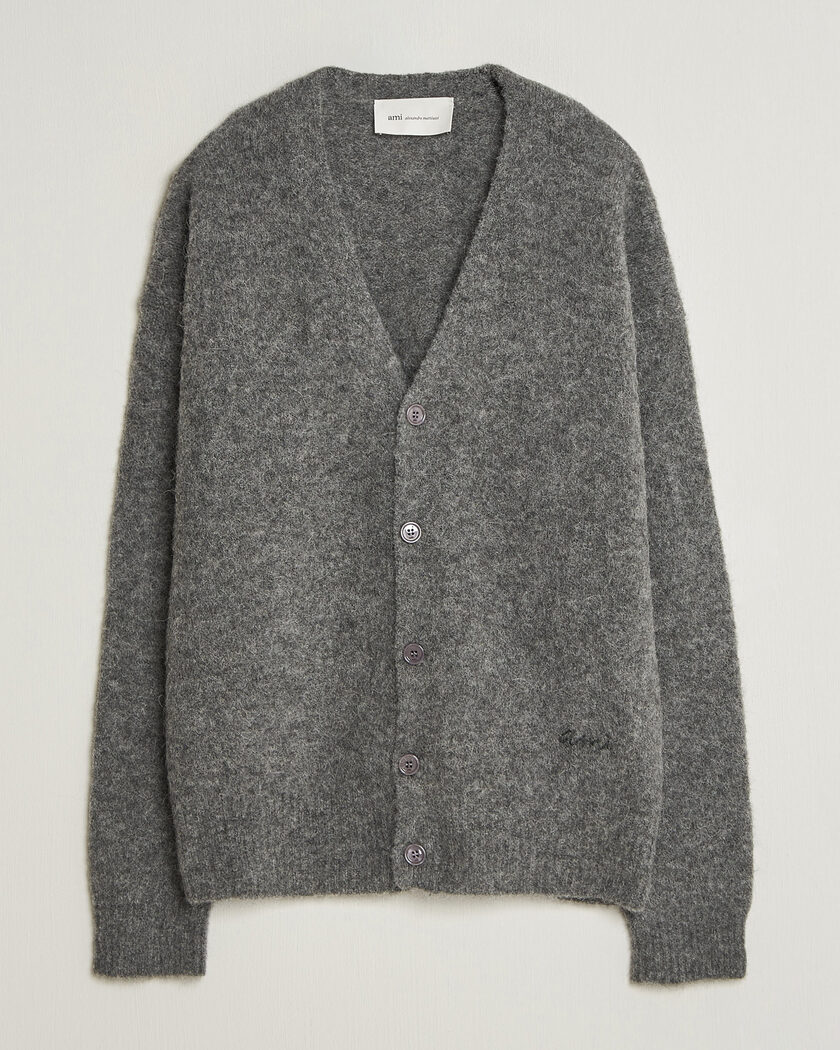 AMI Signature Logo Wool Knitted Cardigan Grey Melange – Grey
