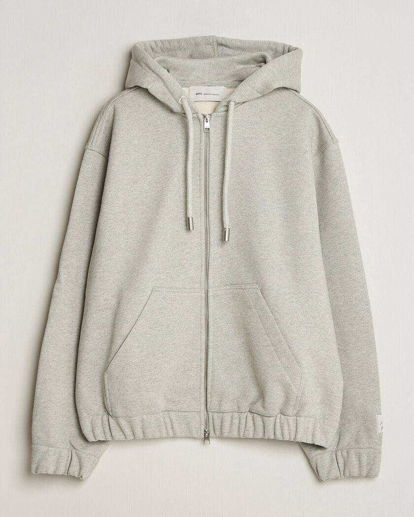 AMI Heritage Logo Full Zip Hoodie Light Grey Melange – Grey
