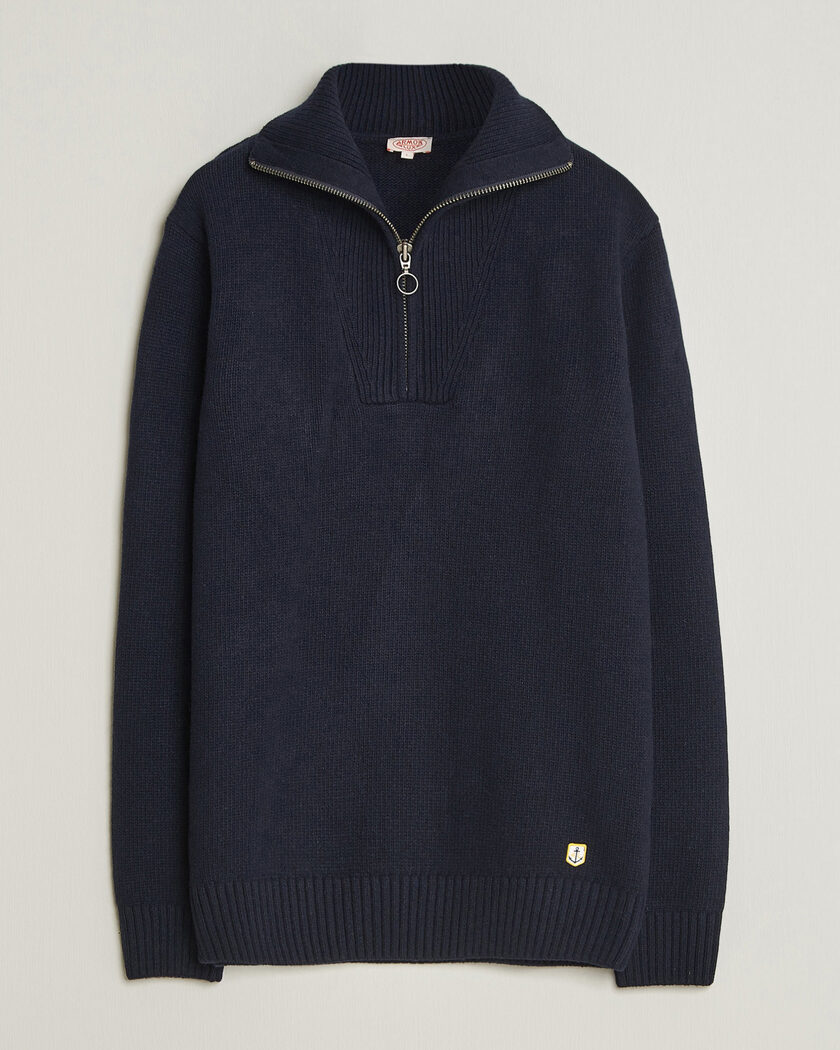 Armor-lux Wool Knitted Half Zip Navy – Blue