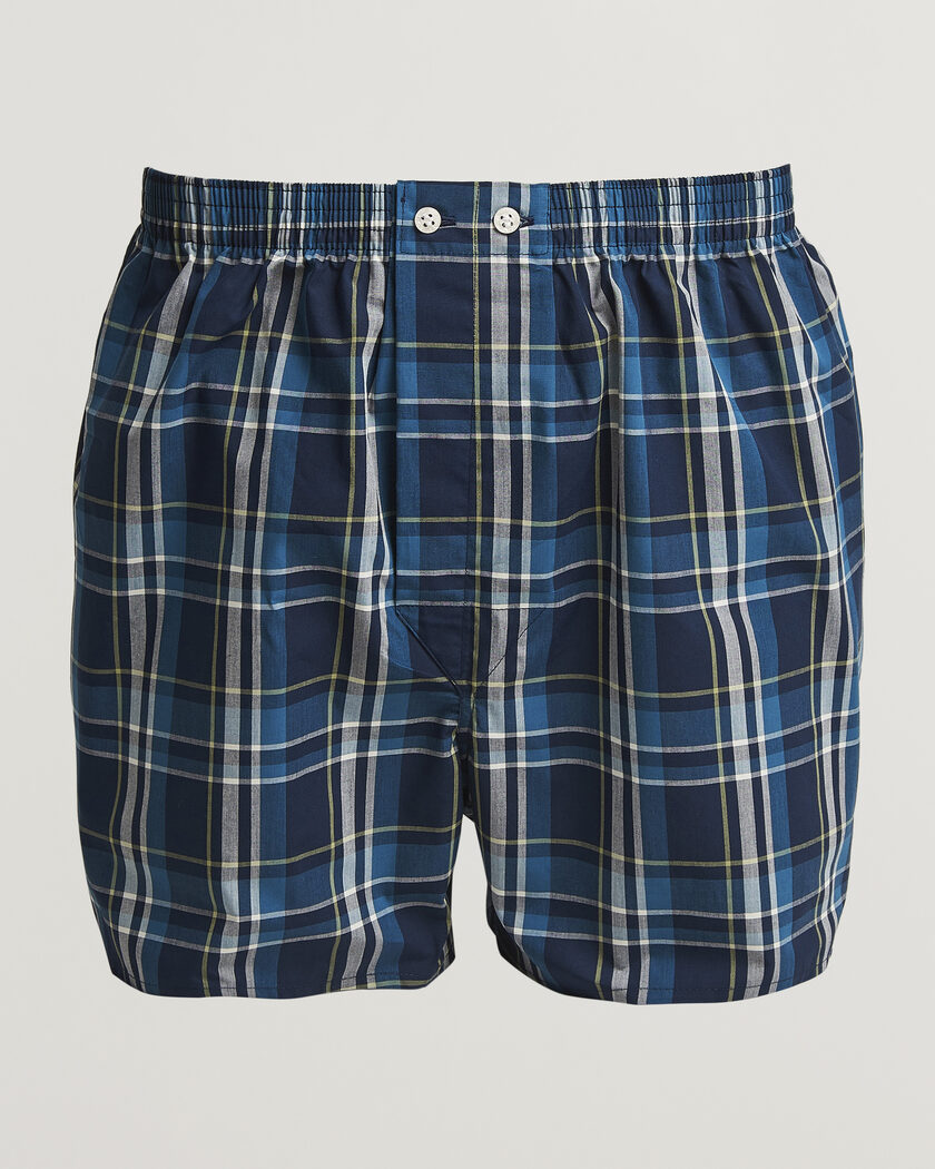 Derek Rose Classic Fit Woven Cotton Boxer Shorts Navy – Blue