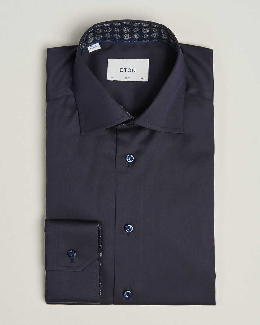 Eton Slim Fit Signature Twill Contrast Shirt Navy Blue – Blue