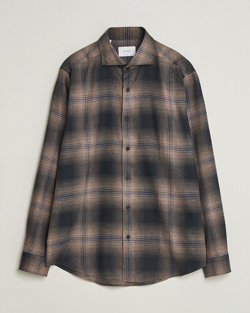 Eton Casual Fit Checked Flannel Shirt Navy Blue – Blue