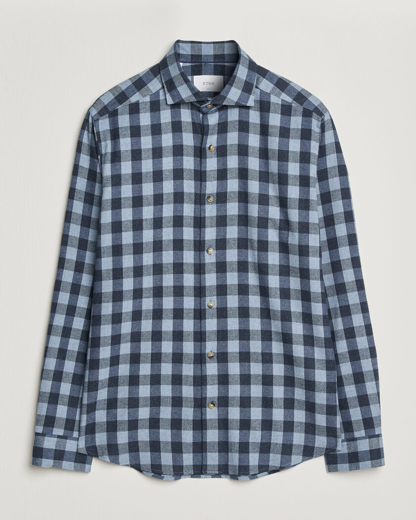 Eton Casual Fit Checked Flannel Shirt Mid Blue – Blue