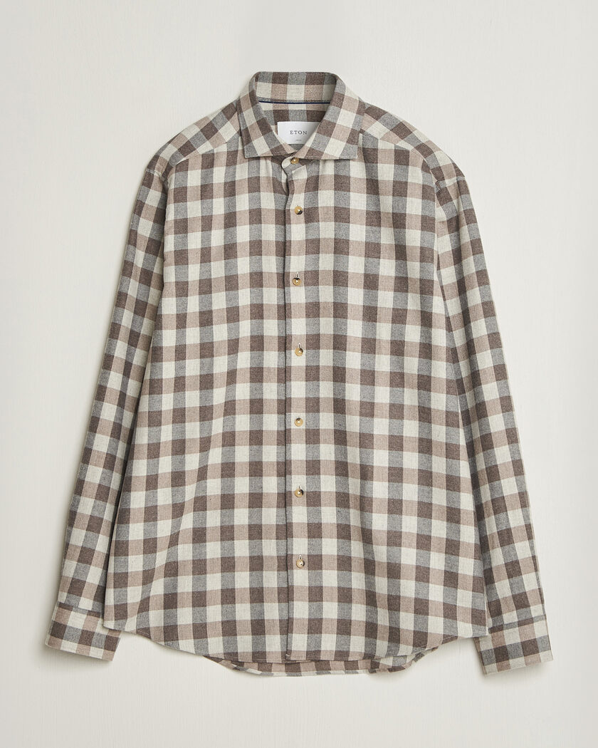 Auralee Airy Wool Check Shirt Blue/Beige at CareOfCarl.com