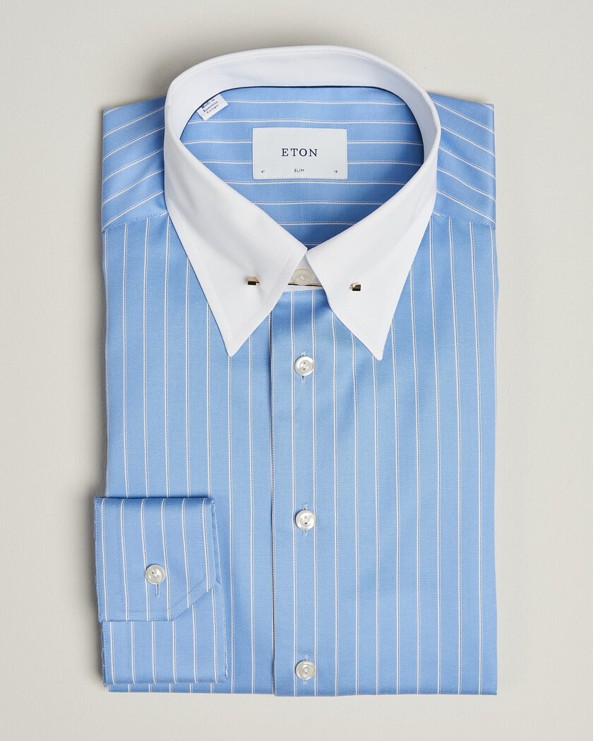 Eton Slim Fit Signature Twill Striped Shirt Mid Blue – Blue