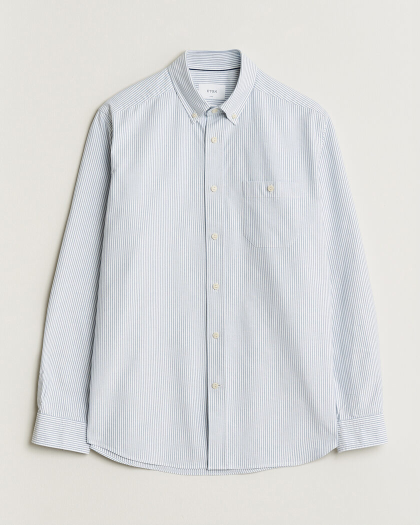 Eton Regular Fit Ivy Oxford Striped Shirt Mid Blue – Blue