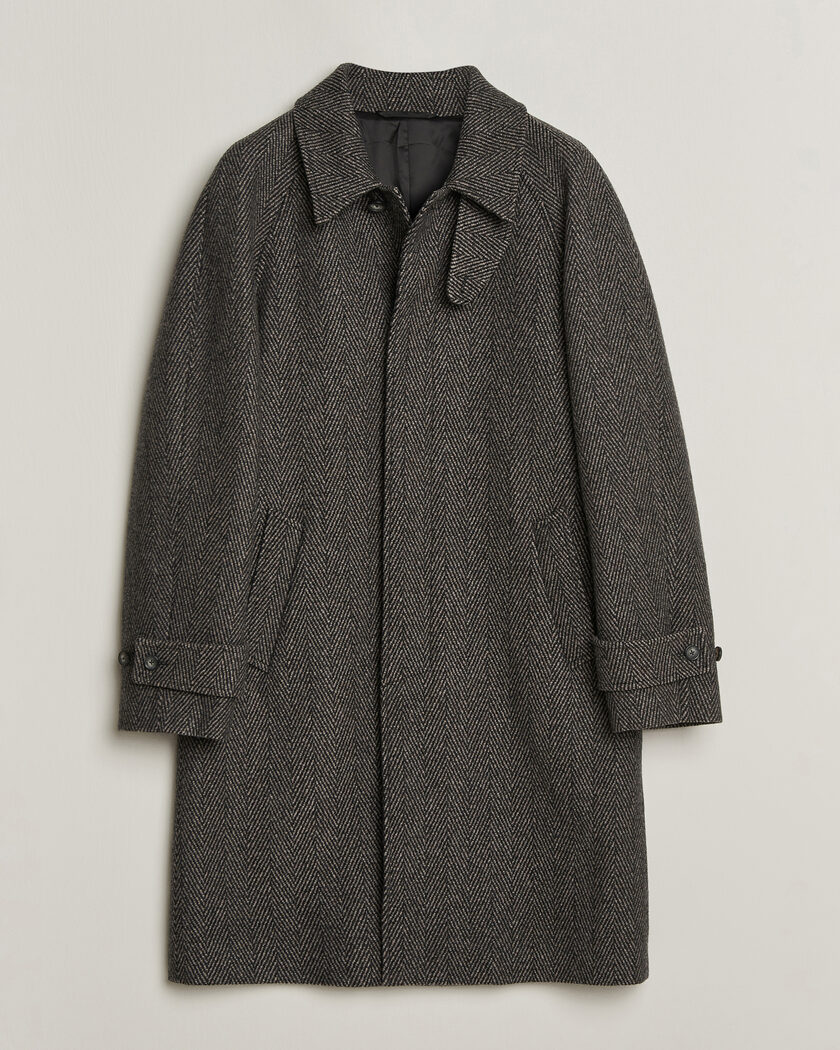 Eton Wool/Cashmere Herringbone Raglan Coat Dark Brown – Brown