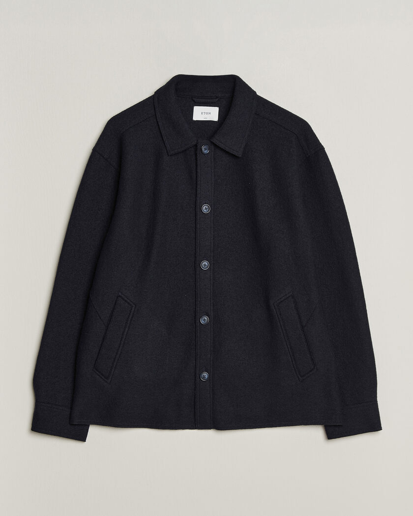 Eton Boiled Wool Shirt Jacket Navy Blue – Blue