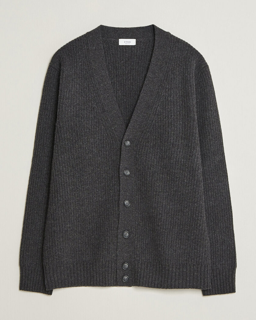 Eton Merino Wool Rib Cardigan Dark Grey – Grey