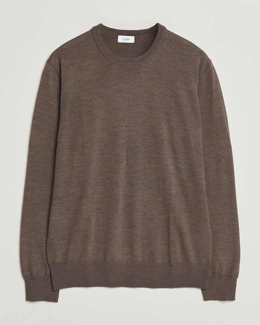 Eton Merino Wool Knitted Crew Neck Dark Brown – Brown