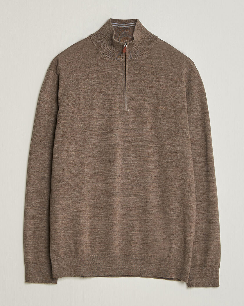 Gant Extrafine Merino Knitted Half Zip Dark Hazelnut Melange – Brown