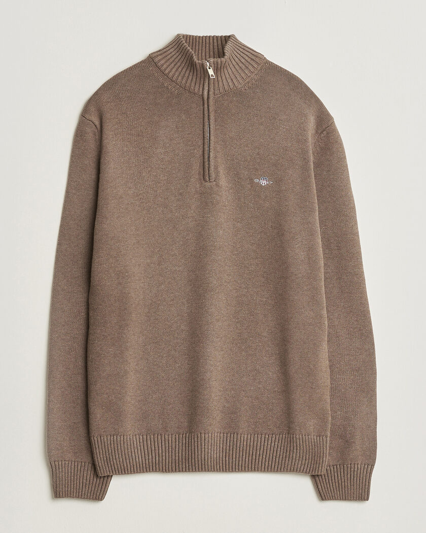 Gant Casual Cotton Knitted Half Zip Dark Hazelnut Melange – Brown