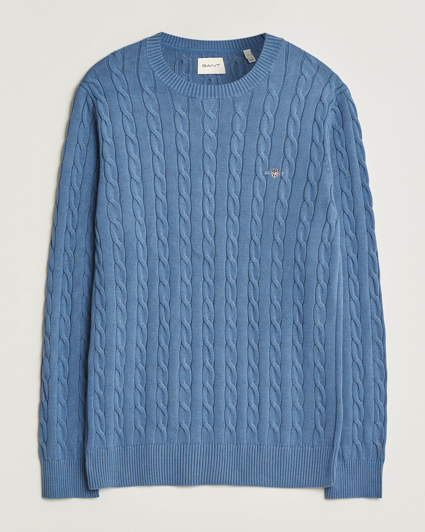 Gant Cotton Cable Crew Neck Blue Horizon – Blue