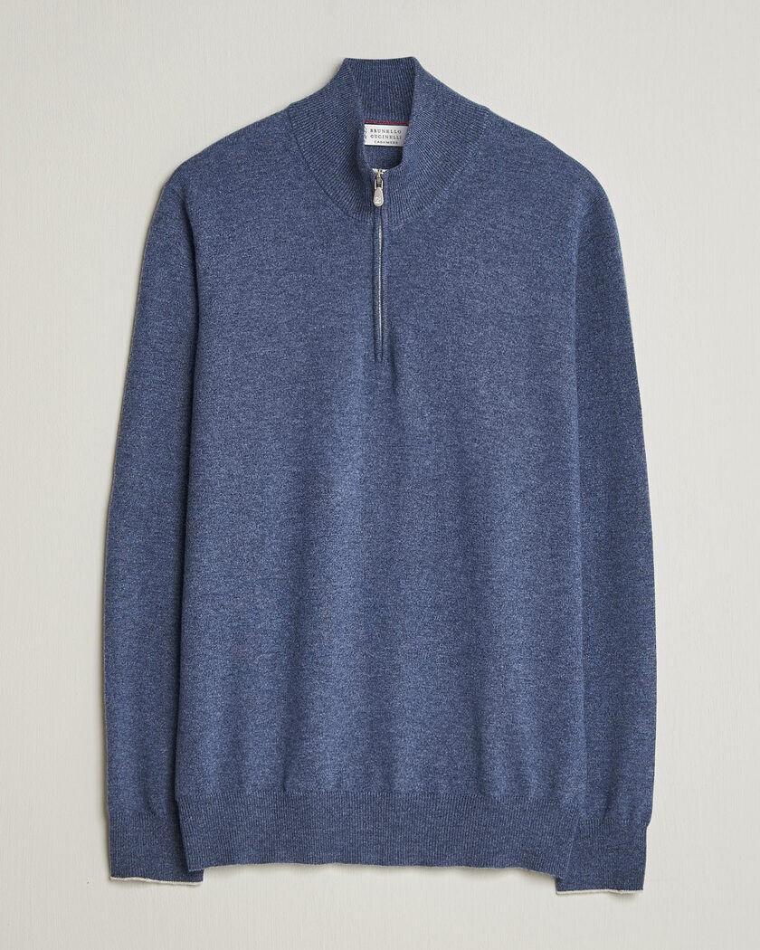 Brunello Cucinelli 2 Ply Cashmere Half Zip Navy at CareOfCarl.com