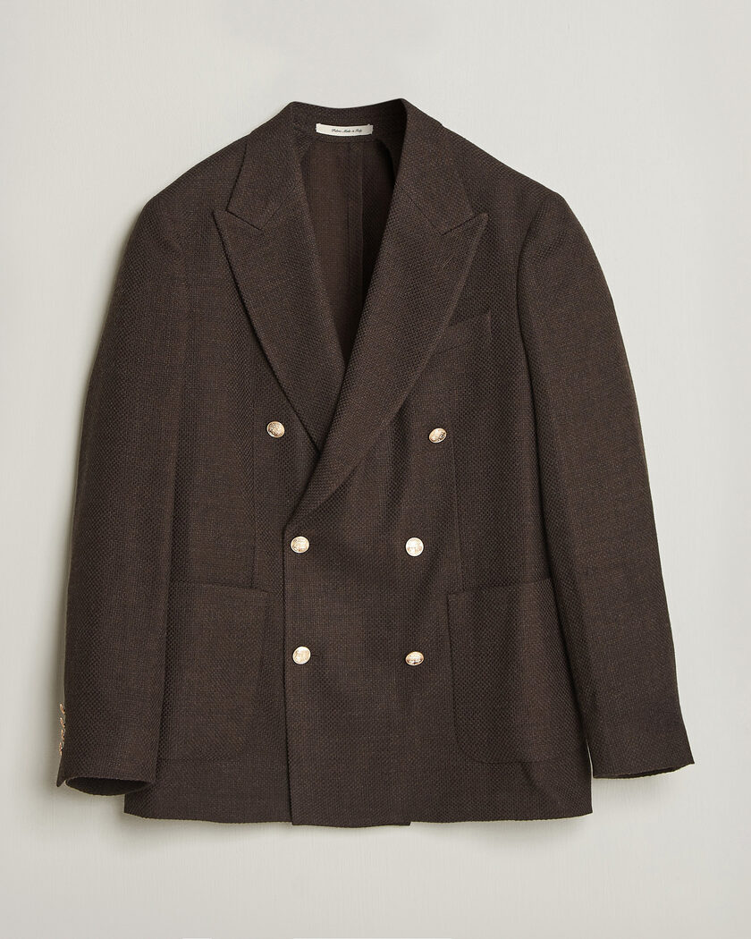 Gant Wool Textured Double Breasted Blazer Black Brown – Brown