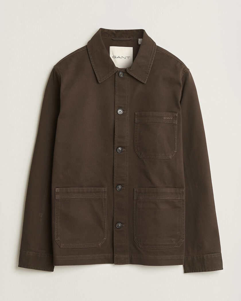 Gant Regular Fit Brushed Twill Overshirt Black Brown – Brown