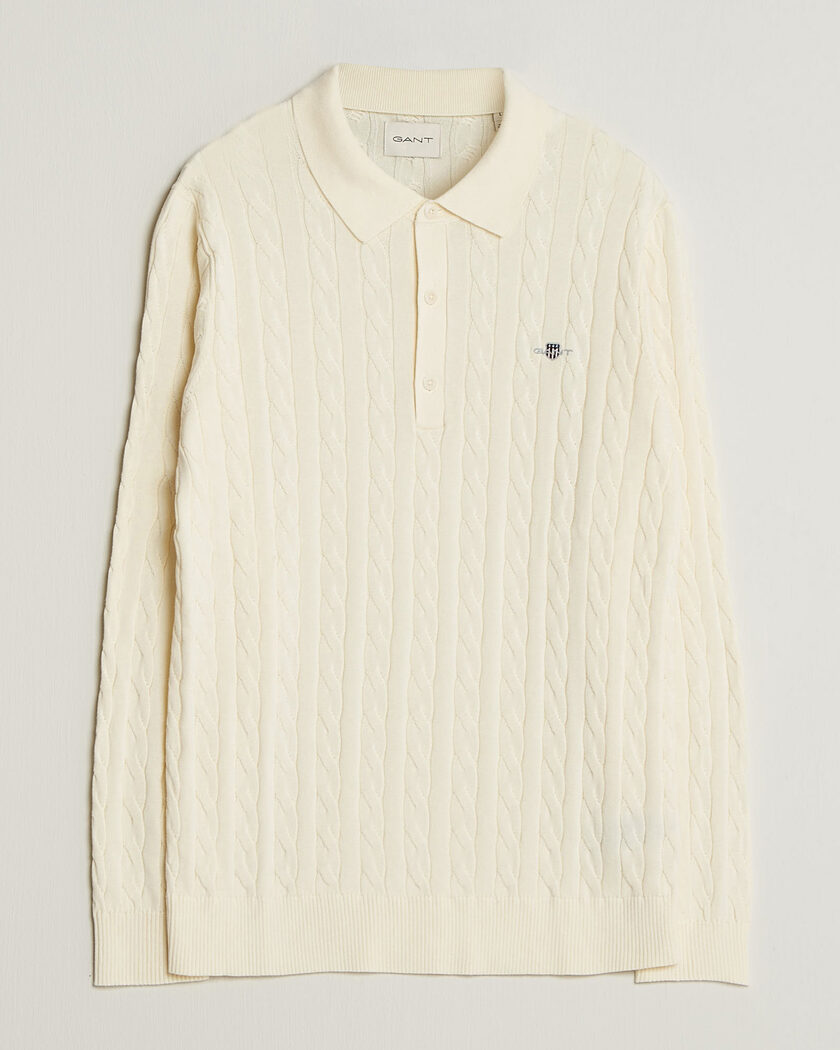 Gant Cotton Cable Polo Cream – White