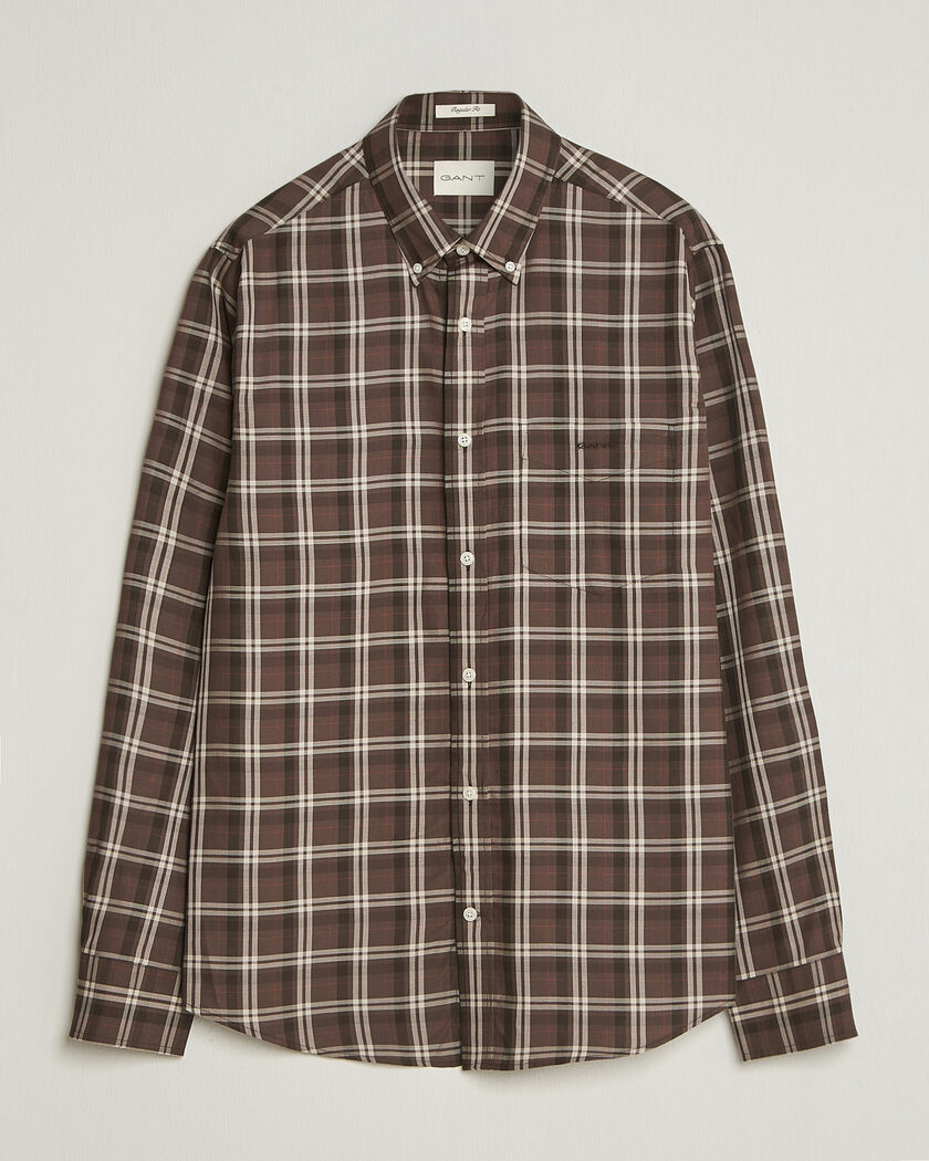 Gant Regular Fit Twill Checked Shirt Faded Taupe – Brown