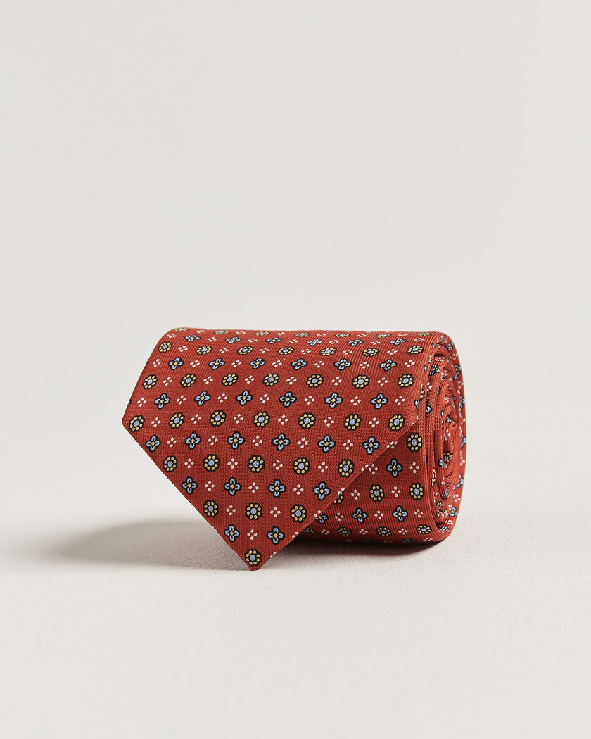 E. Marinella 3-Fold Printed Silk Tie Red – Red