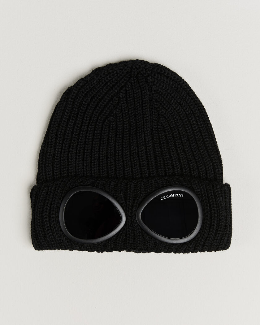 C.P. Company Knitted Merino Goggle Beanie Black – Black