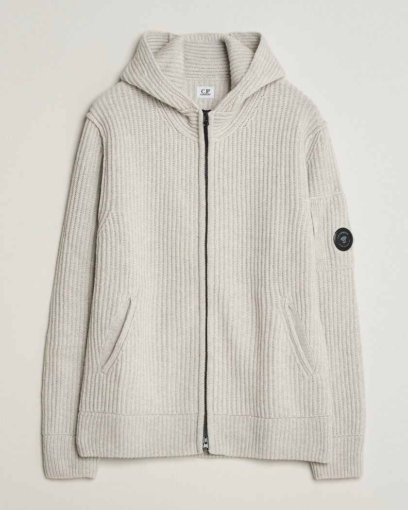 C.P. Company Heavy Lambswool Hood Zip Light Grey – Grey