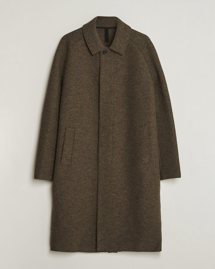 Harris Wharf London Boiled Wool Fly Front Balmacan Coat Brown/Green – Green