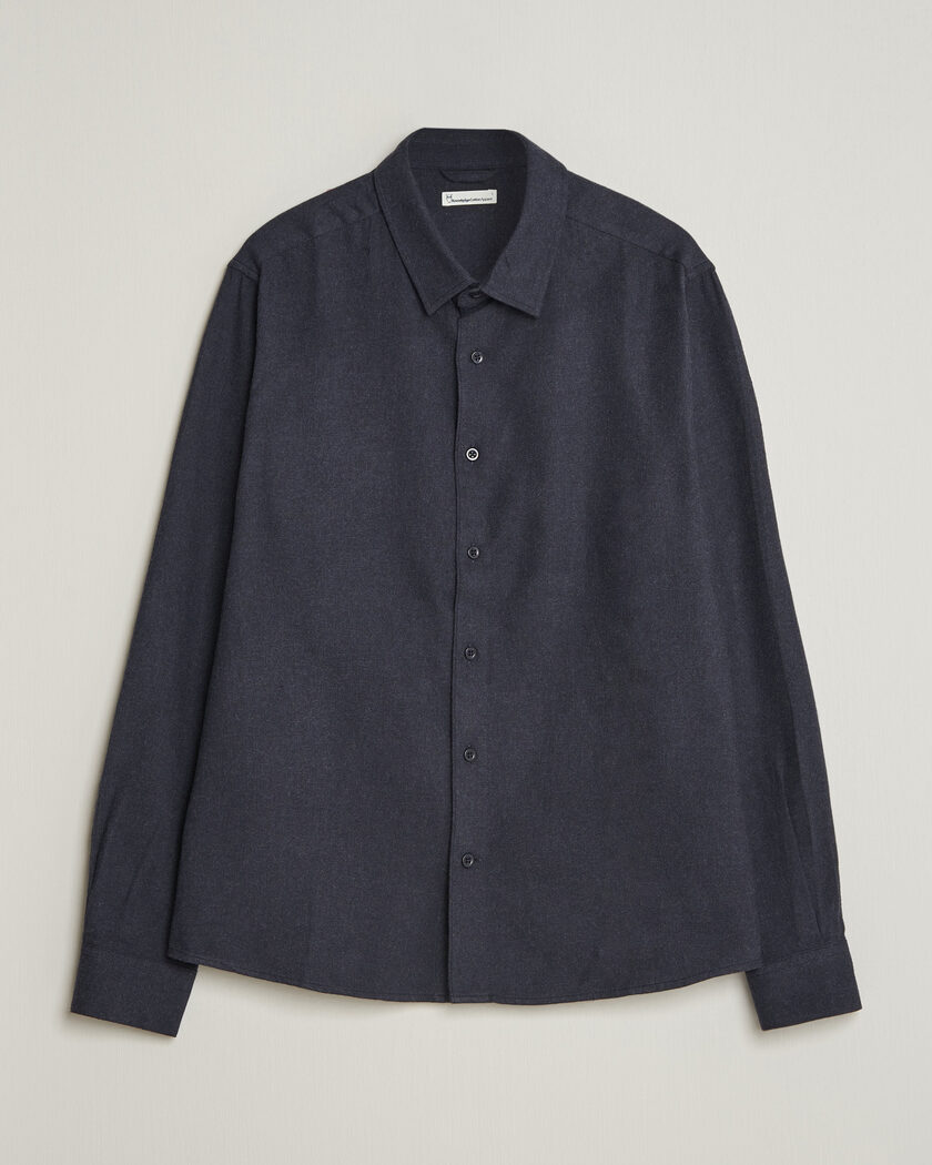 KnowledgeCotton Apparel Regular Fit Melange Flannel Shirt Navy – Blue