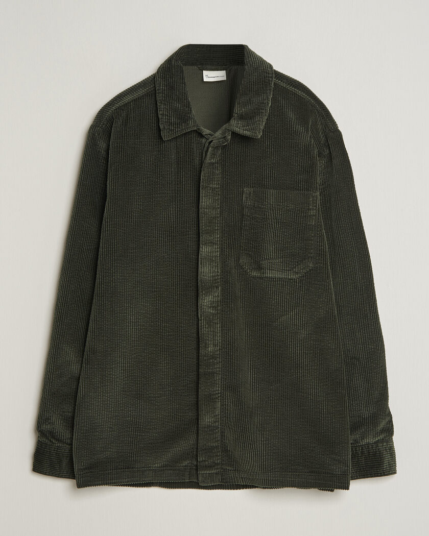 KnowledgeCotton Apparel Cotton Corduroy Overshirt Forest Night – Green