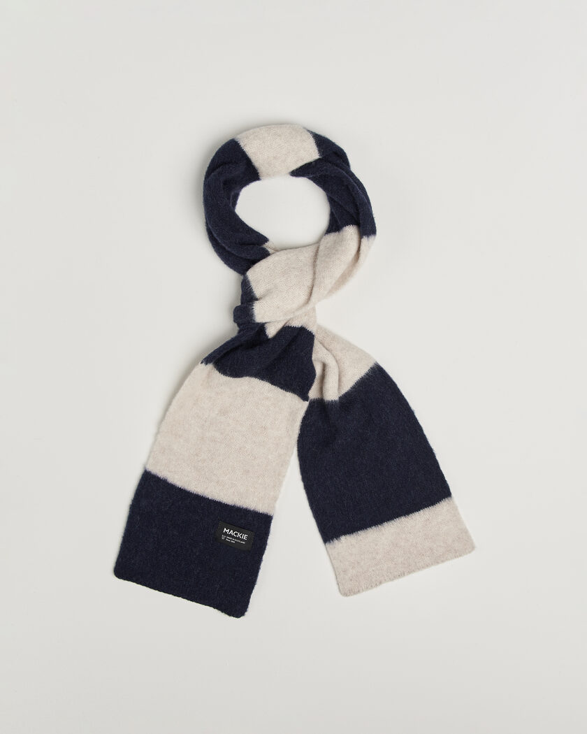 Robert Mackie Rona Ribbed Shaggy Lambswool Scarf White/Blue Mix – Multi-colour