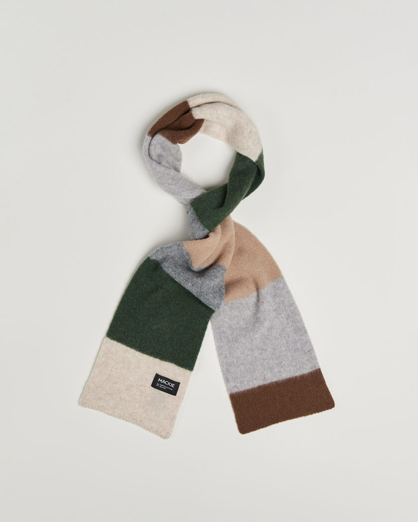 Robert Mackie Rona Ribbed Shaggy Lambswool Scarf Grey/Green/Beige Mix – Multi-colour
