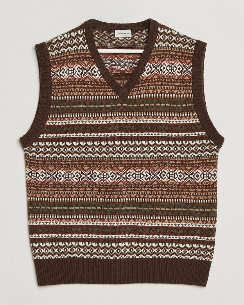 Morgano Wool/Cashmere Fair Isle Knitted Vest Brown – Brown