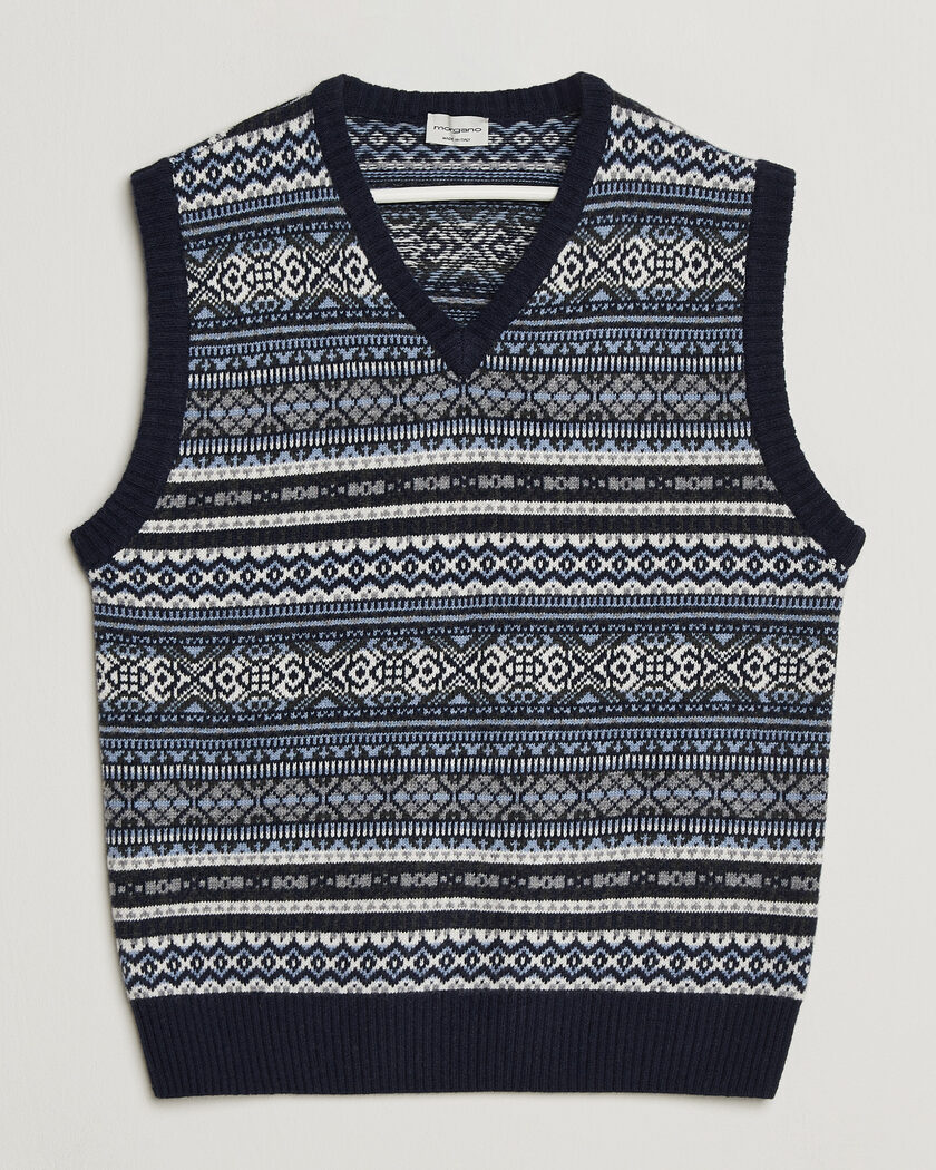 Morgano Wool/Cashmere Fair Isle Knitted Vest Navy – Blue