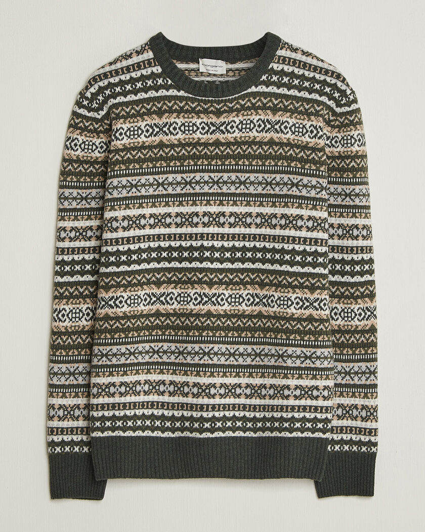 Morgano Wool/Cashmere Fair Isle Knitted Crewneck Green – Green