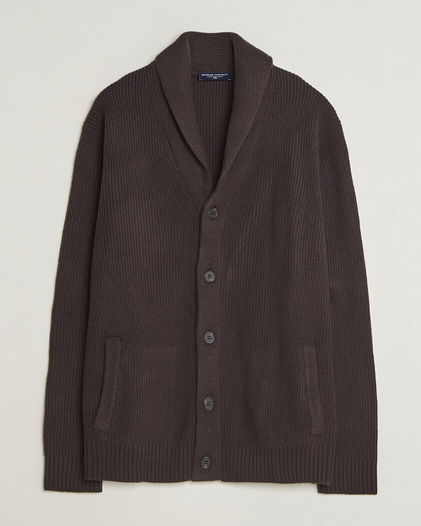 Charles Tyrwhitt Chunky Merino Shawl Neck Cardigan Chocolate – Brown