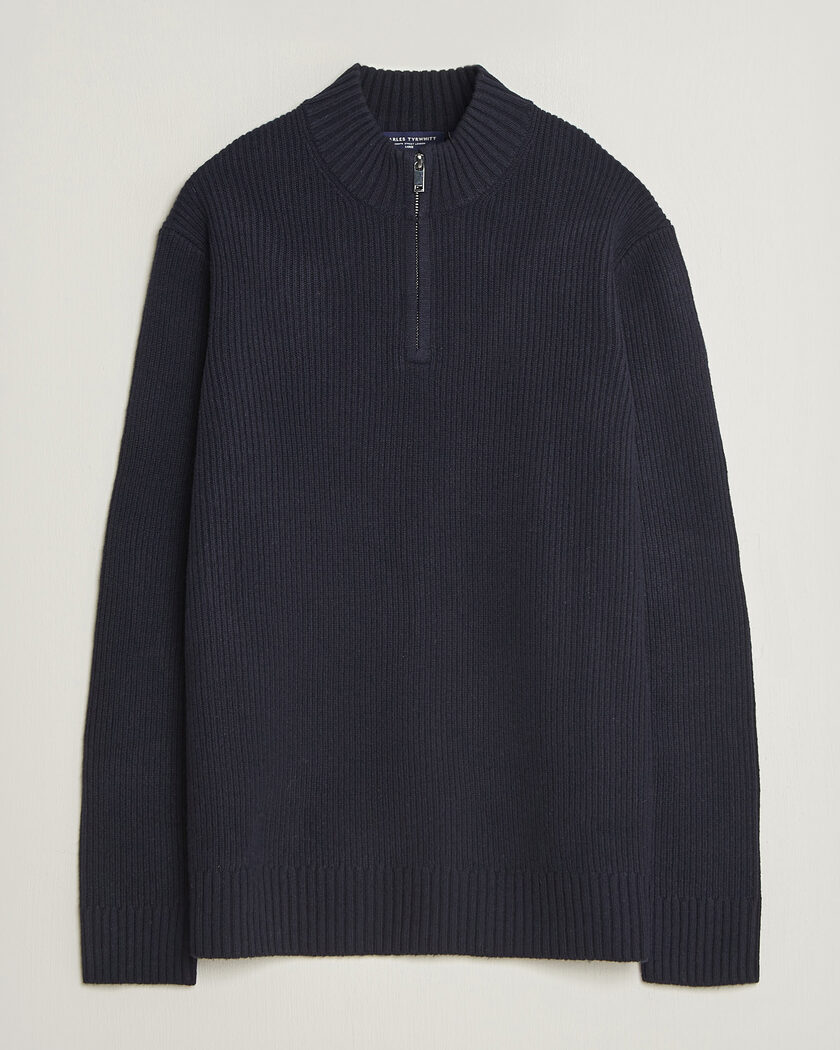 Charles Tyrwhitt Chunky Merino Zip Neck Navy – Blue