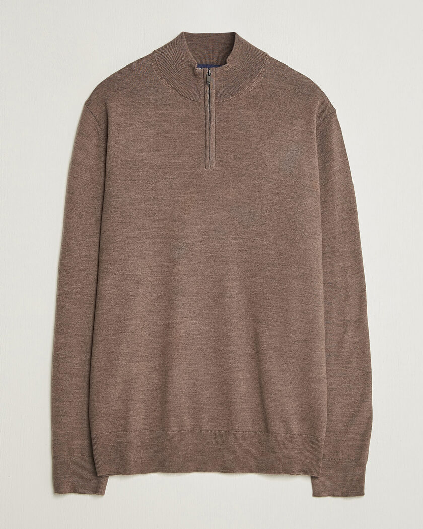 Charles Tyrwhitt Pure Merino Zip Neck Jumper Mocha – Brown