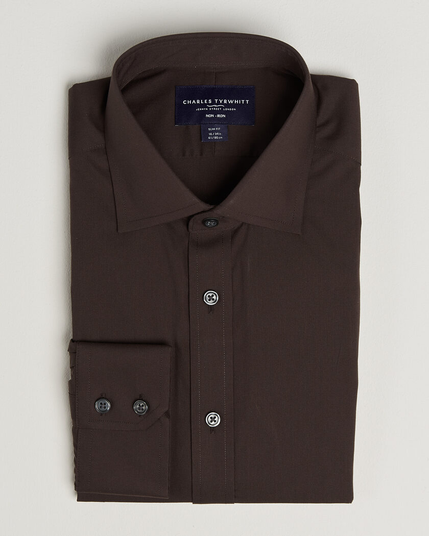 Charles Tyrwhitt Slim Fit Non Iron Poplin Cut Away Shirt Chocolate – Brown