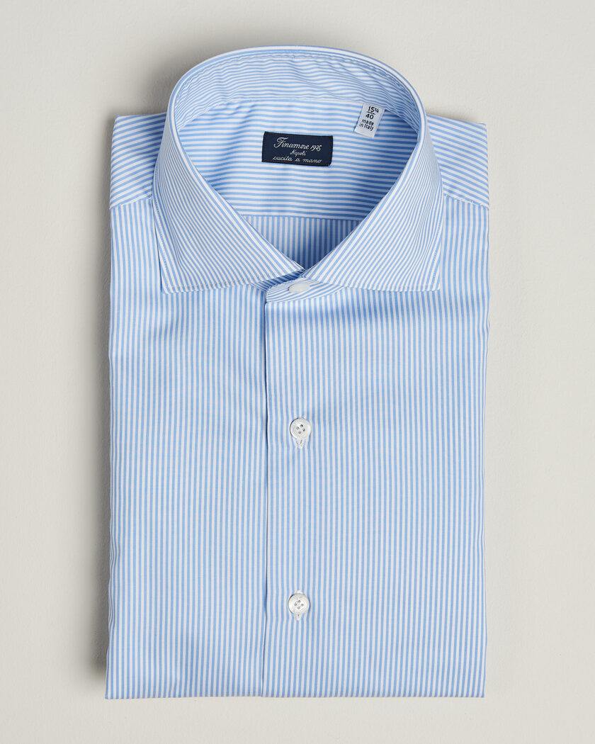 Finamore Napoli Milano Slim Traveller Cotton Shirt Blue Stripe – Blue