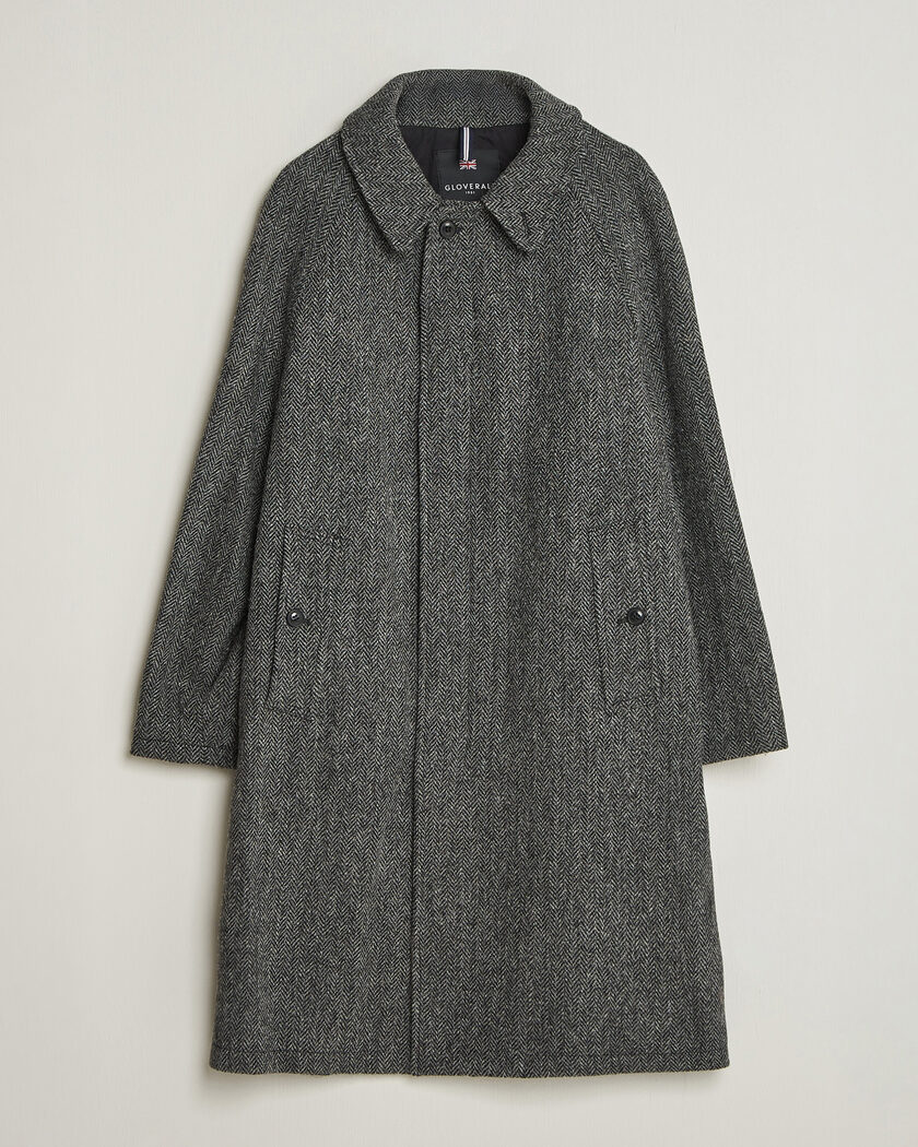 Gloverall Hynes Harris Tweed Coat Charcoal Herringbone – Grey