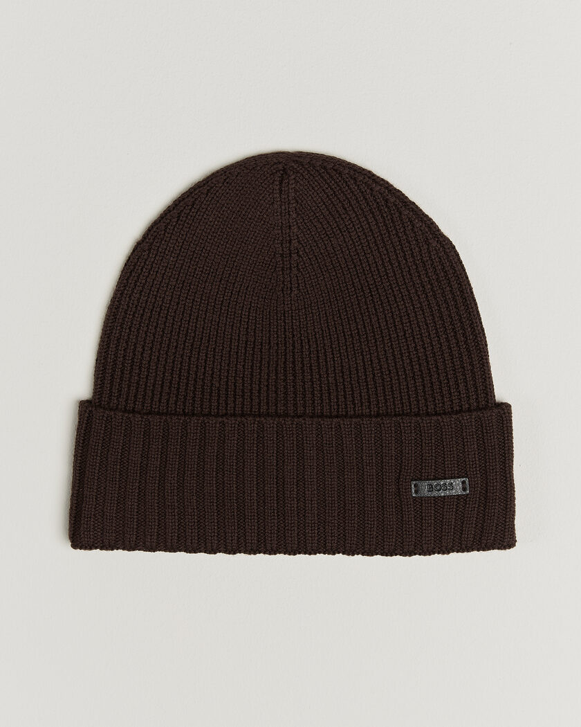 BOSS BLACK Fati Wool Beanie Dark Brown – Brown