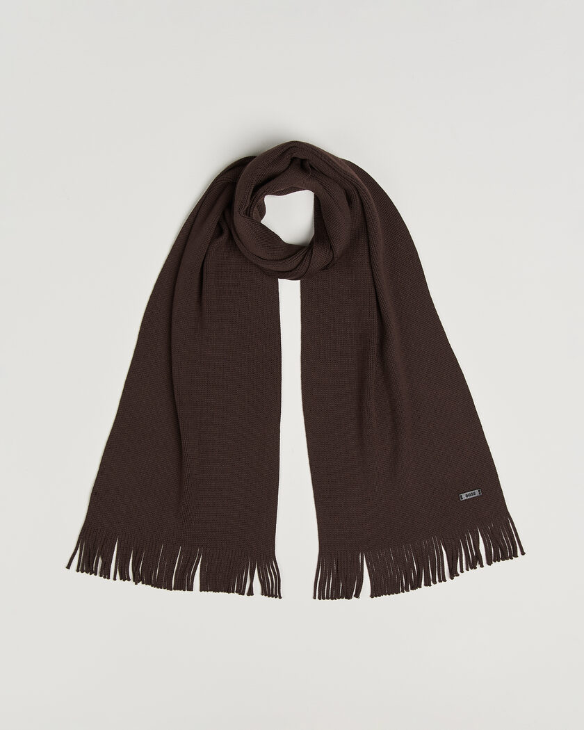 BOSS BLACK Albas Wool Scarf Dark Brown – Brown