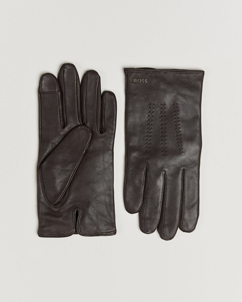  BOSS BLACK Hainz Leather Glove Dark Brown – Brown