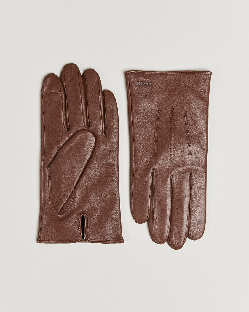  BOSS BLACK Hainz Leather Glove Medium Brown – Brown