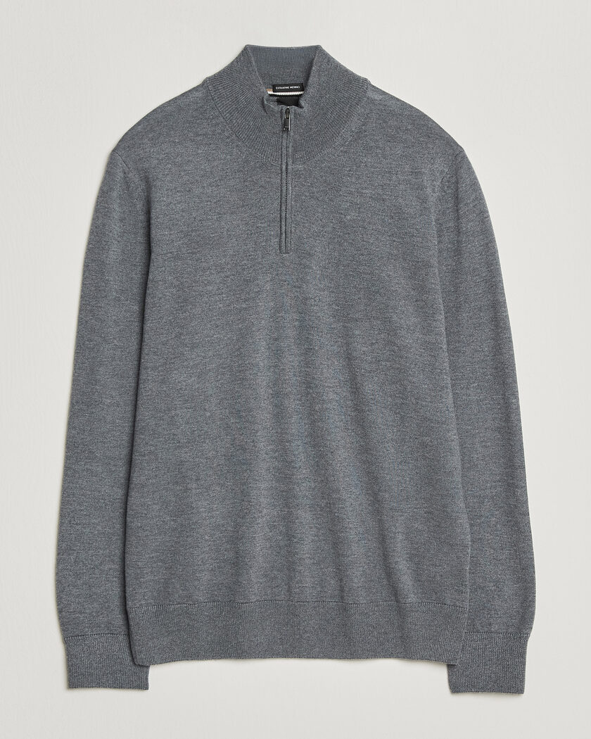 BOSS BLACK Ebenji Merino Knitted Half Zip Medium Grey – Grey